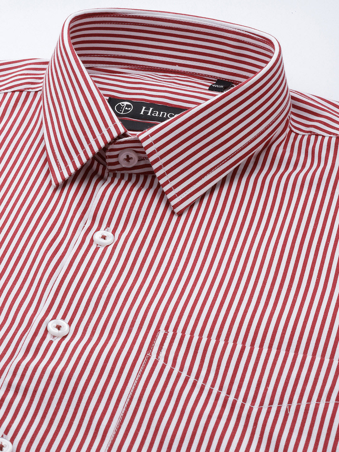 Men Red & White Stripes Pure Cotton Slim fit Formal Shirt