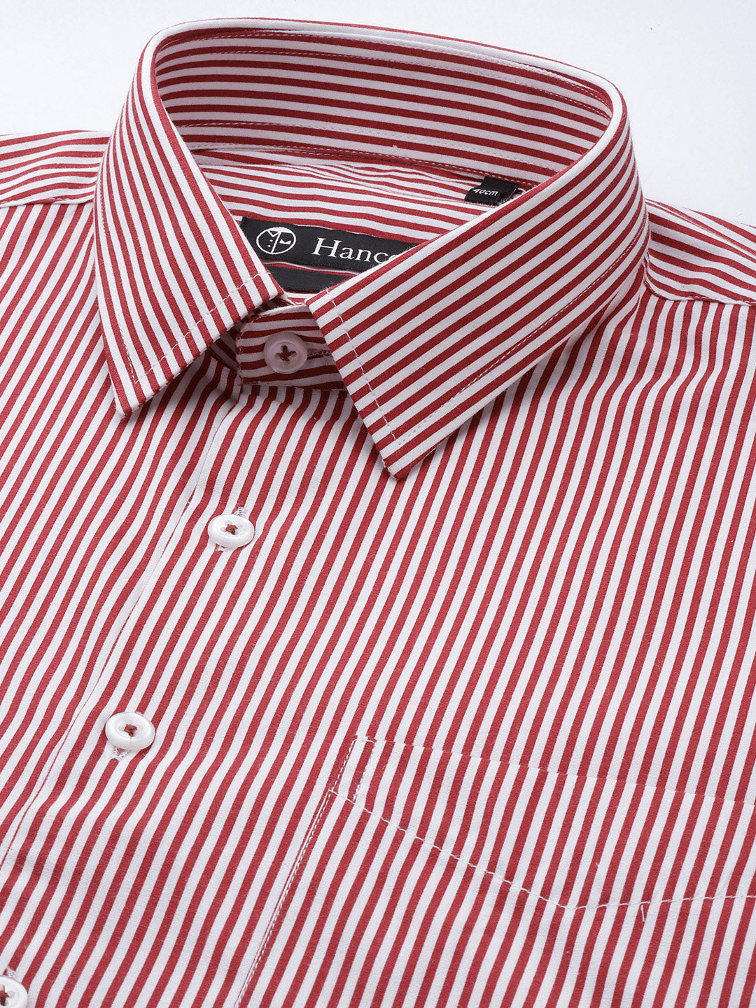 Men Red White Stripes Pure Cotton Slim fit Formal Shirt