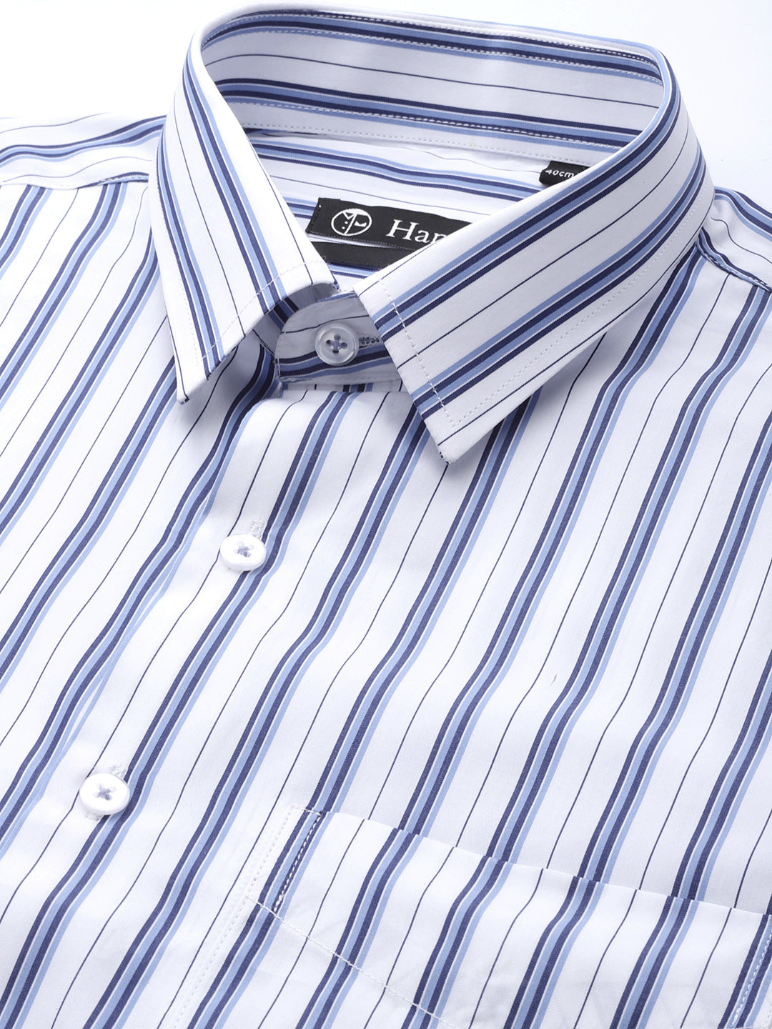Men White & blue Stripes Pure Cotton Slim fit Formal Shirt