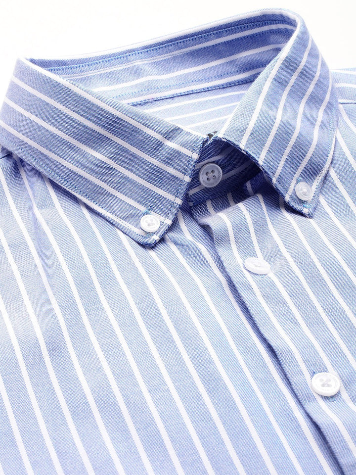 Men Blue Striped Cotton polyster Slim Fit Formal Shirt