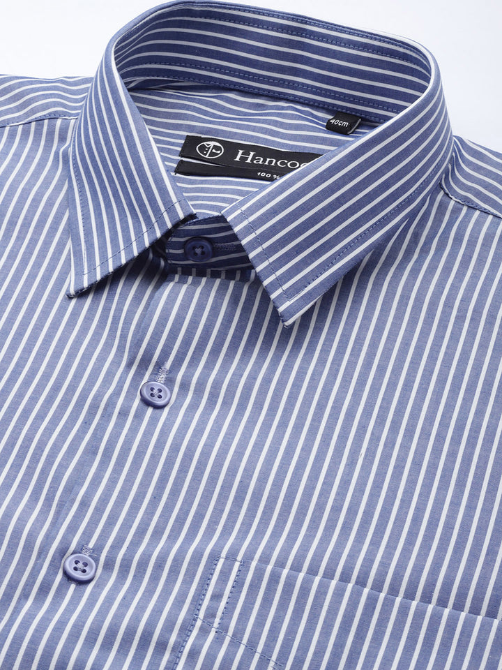 Men Blue Stripes Pure Cotton Slim fit Formal Shirt