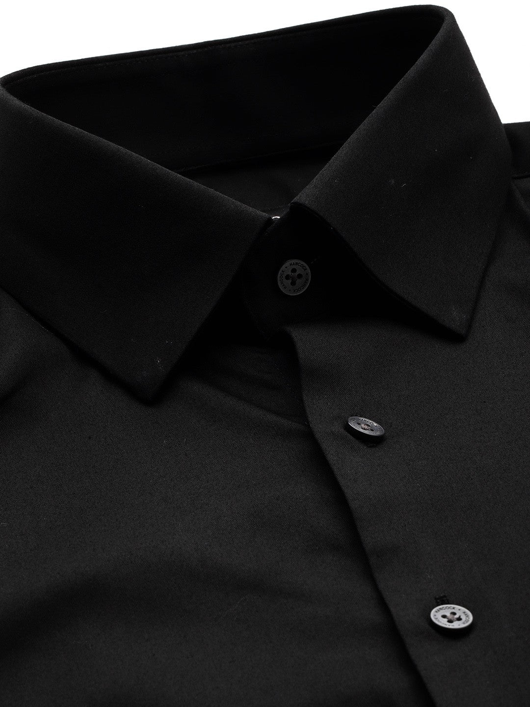 Men Black Solid Cotton Elastane Blend Slim Fit Formal Shirt