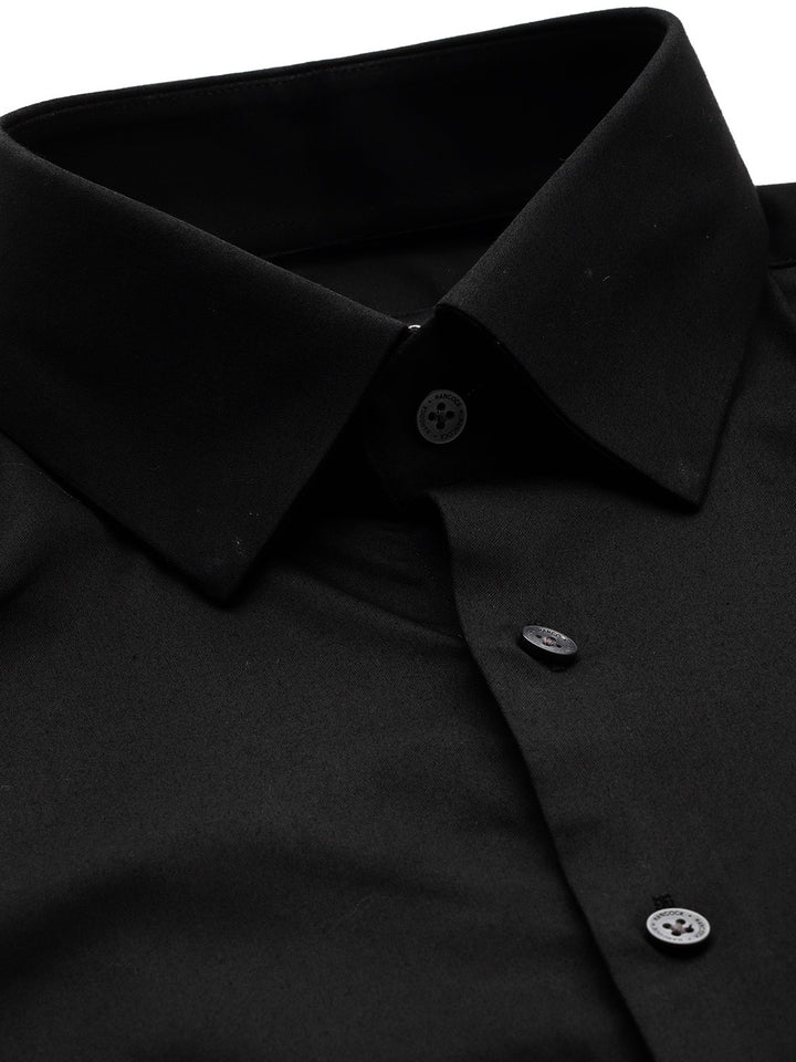 Men Black Solid Cotton Elastane Blend Slim Fit Formal Shirt