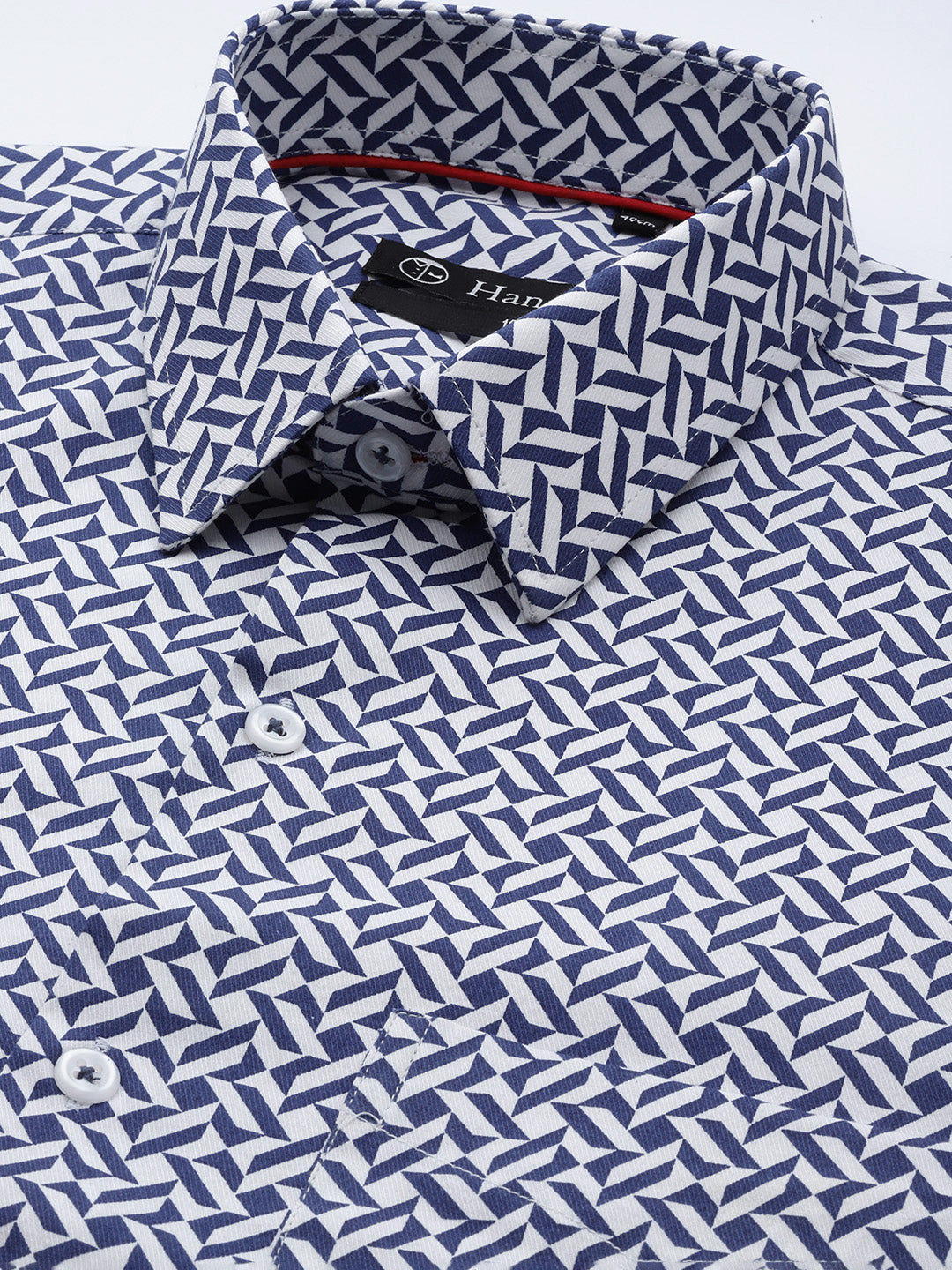 Men White & Navy Print Pure Cotton Slim fit Party Shirt