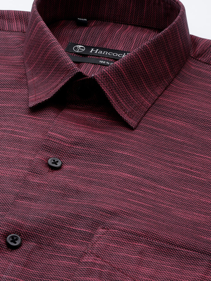 Men Burgundy Solid Pure Cotton Slim fit Formal Shirt