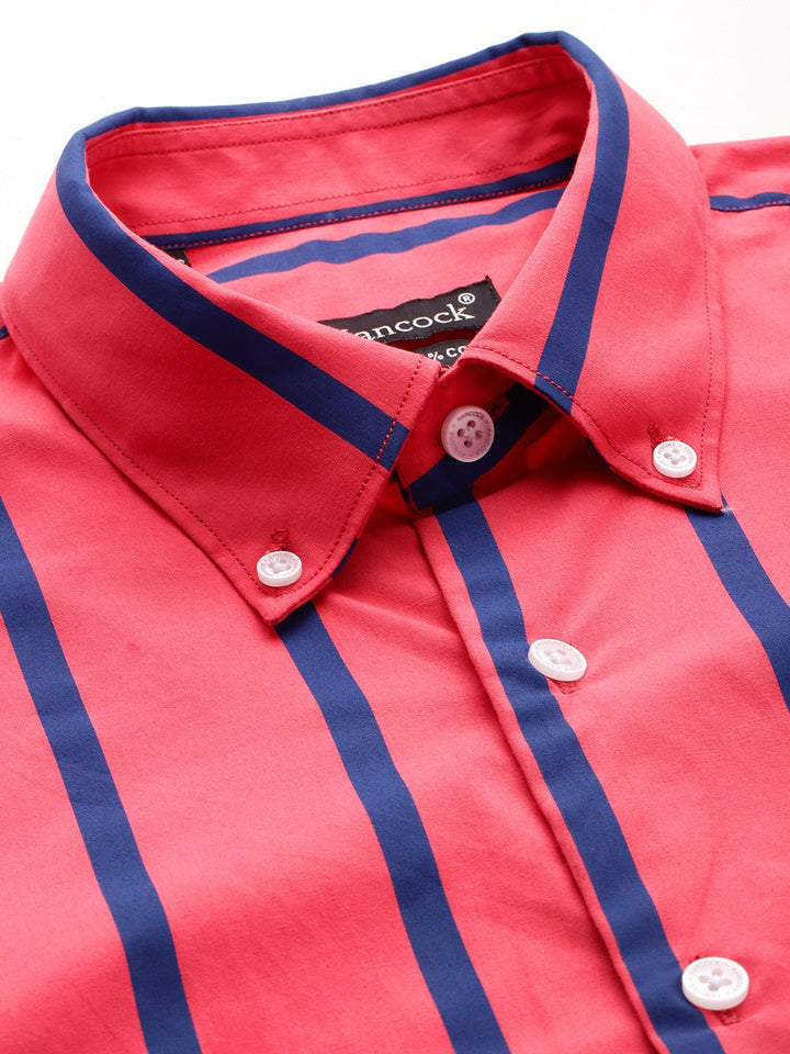 Men Coral Striped Pure Cotton Slim Fit Formal Shirt