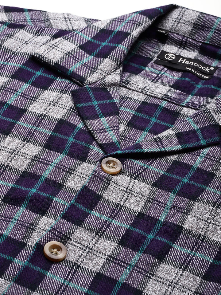 Men Purple Checked Pure Cotton Relaxed Fit Casual Shirt