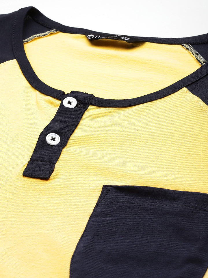 Men Yellow Solid Pure Cotton Slim Fit Henley T-Shirt