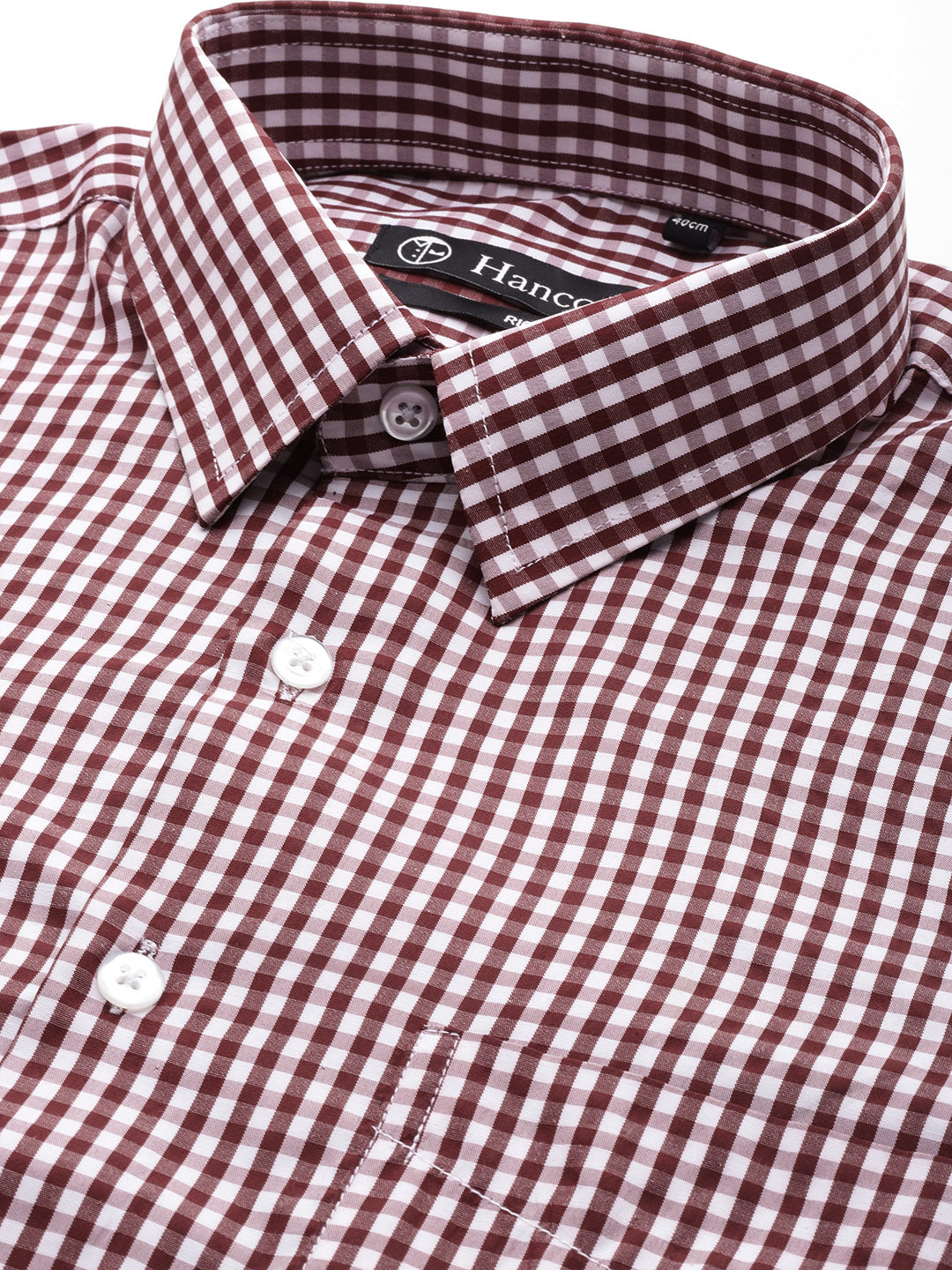 Men Maroon Gingham Check Cotton Rich Slim fit Formal Shirt