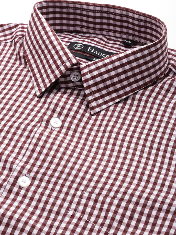 Men Maroon Gingham Check Cotton Rich Slim fit Formal Shirt