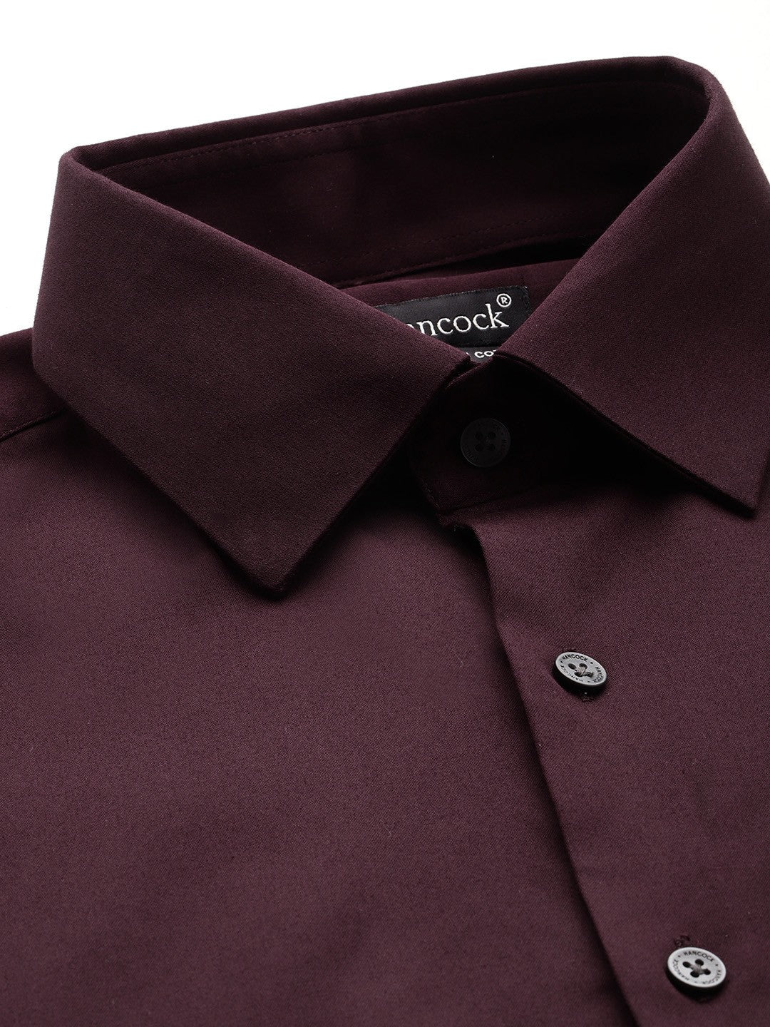 Men Burgundy Solid Cotton Elastane Blend Slim Fit Formal Shirt