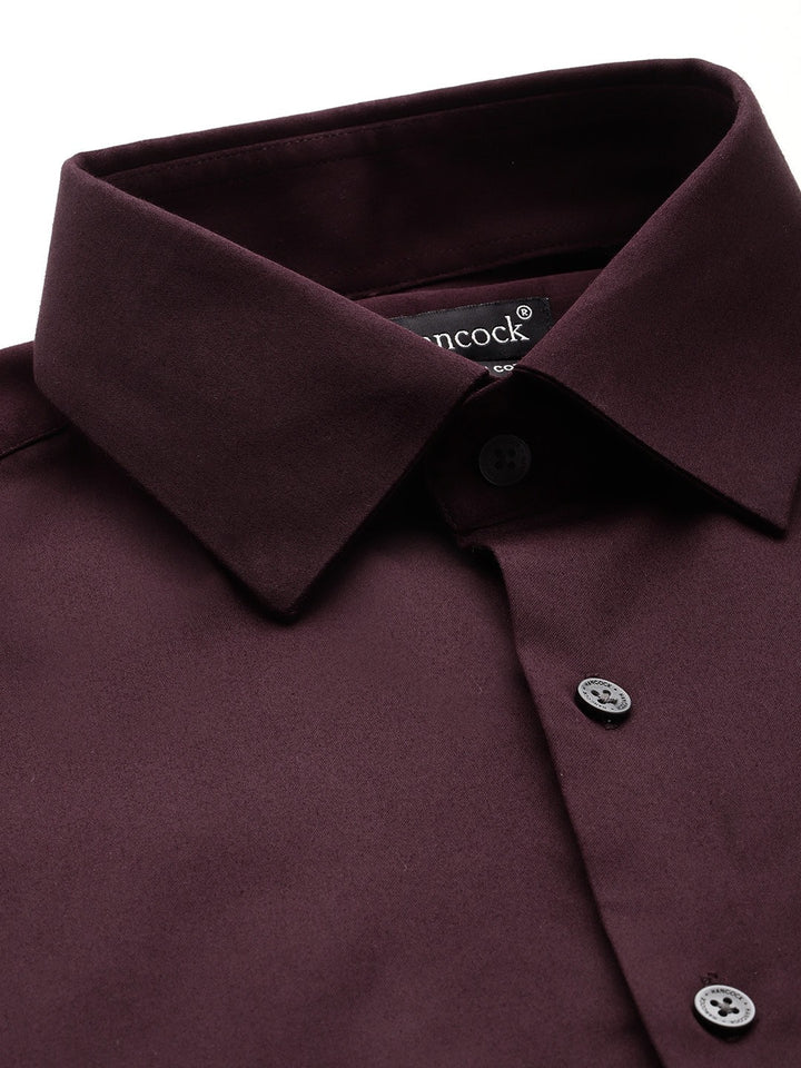 Men Burgundy Solid Cotton Elastane Blend Slim Fit Formal Shirt
