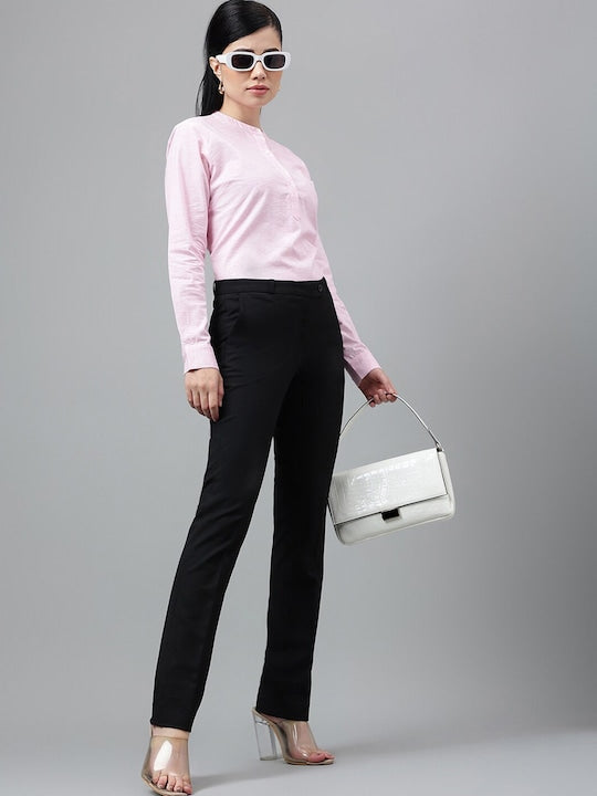 Women Pink Solid Pure Cotton Long Sleeve Regular Formal Top