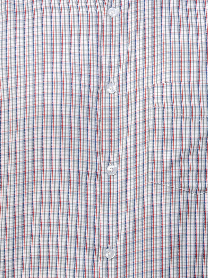 Men Grey & Navy Check Cotton Slim Fit Formal Shirt