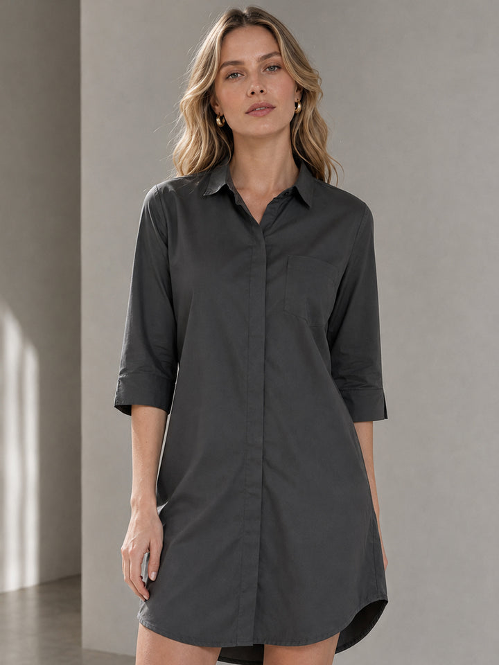 Women Grey Solid Pure Cotton Regular Fit Formal Shirt Dress