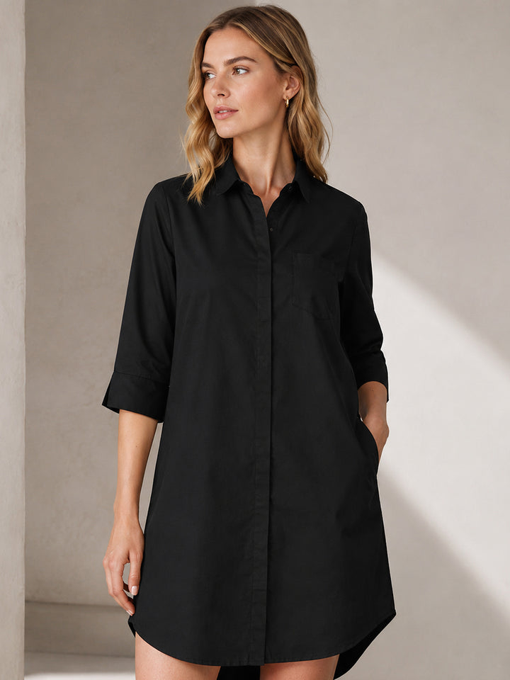 Women Black Solid Pure Cotton Regular Fit Formal Shirt Dress