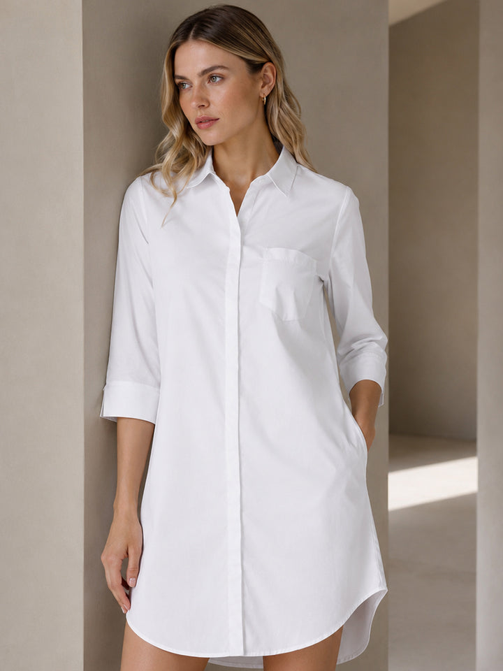 Women White Solid Pure Cotton Regular Fit Formal Shirt Dress
