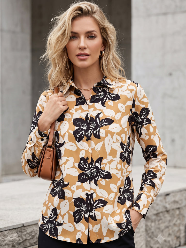 Women Beige & Mustard Floral Print Pure Cotton Boyfriend Fit Casual Shirt