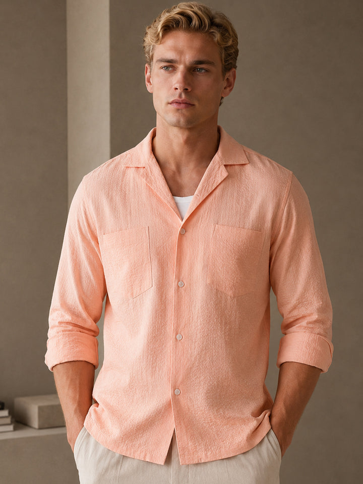 Men Peach Solid Pure Cotton Relaxed Fit Casual Shirt