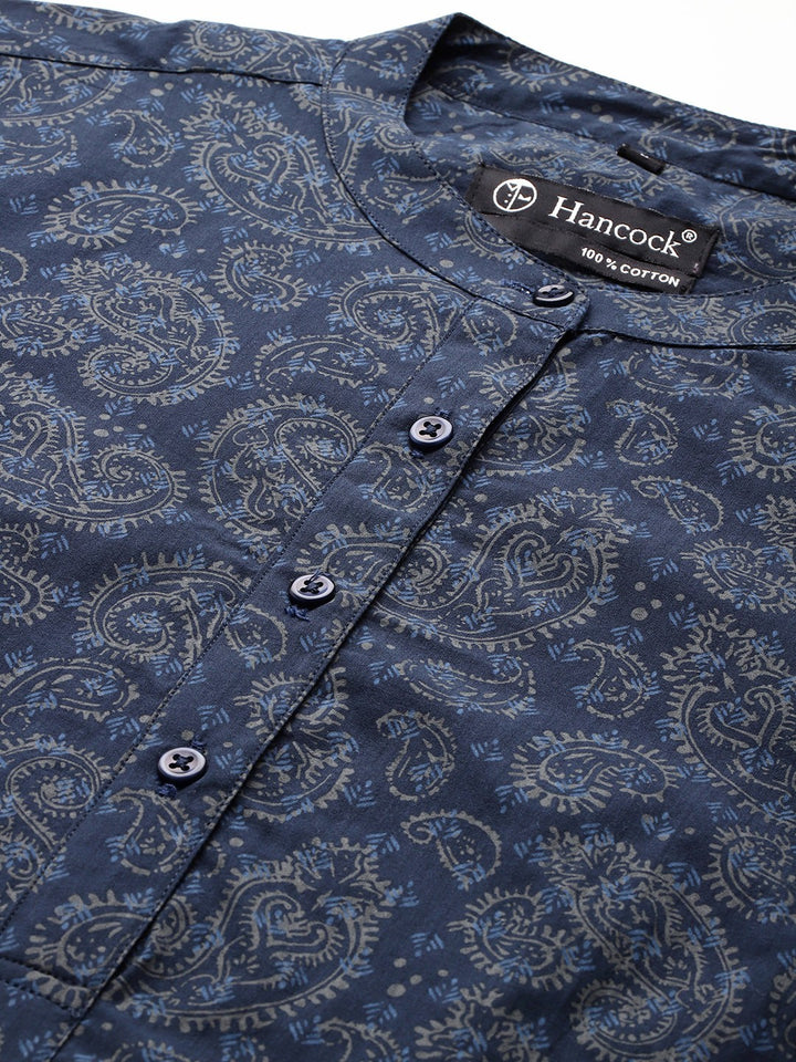 Women Navy Printed Pure Cotton Regular Fit Formal Top