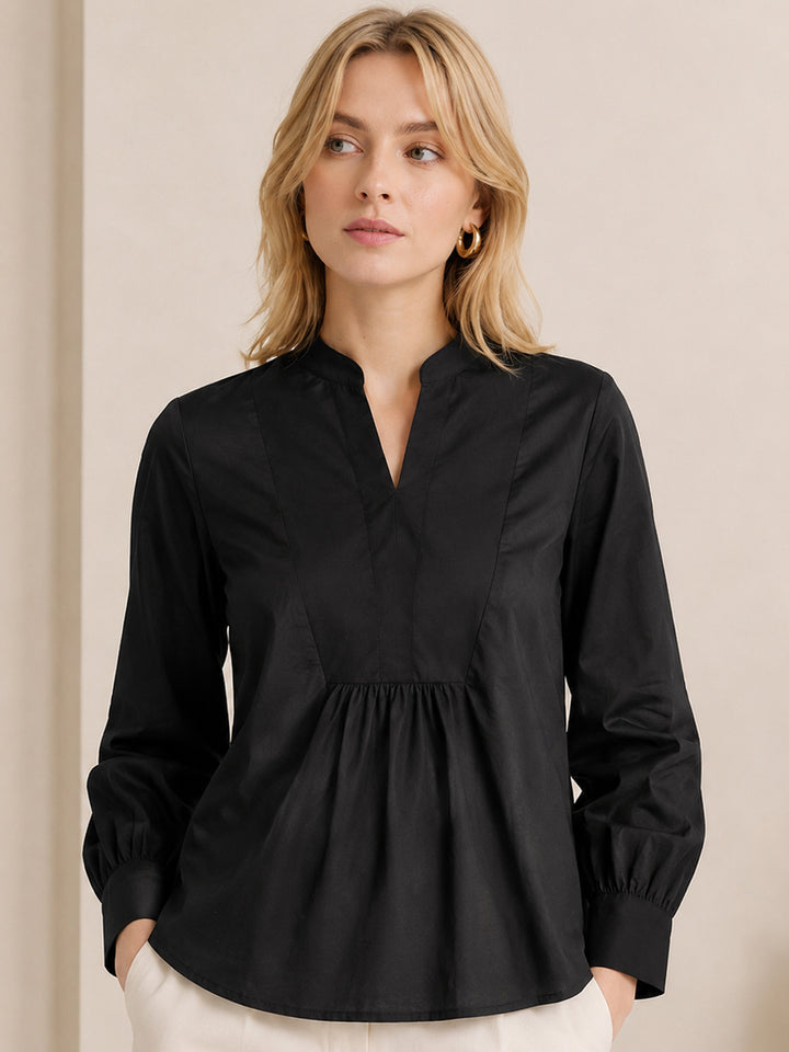 Women Black Solid Pure Cotton Regular Fit Casual Top
