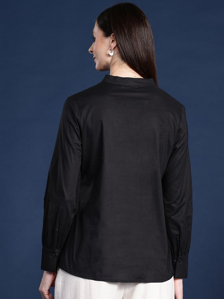 Women Black Solid Pure Cotton Regular Fit Casual Top