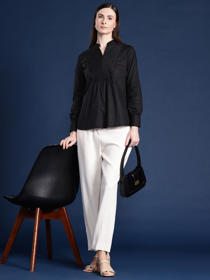 Women Black Solid Pure Cotton Regular Fit Casual Top