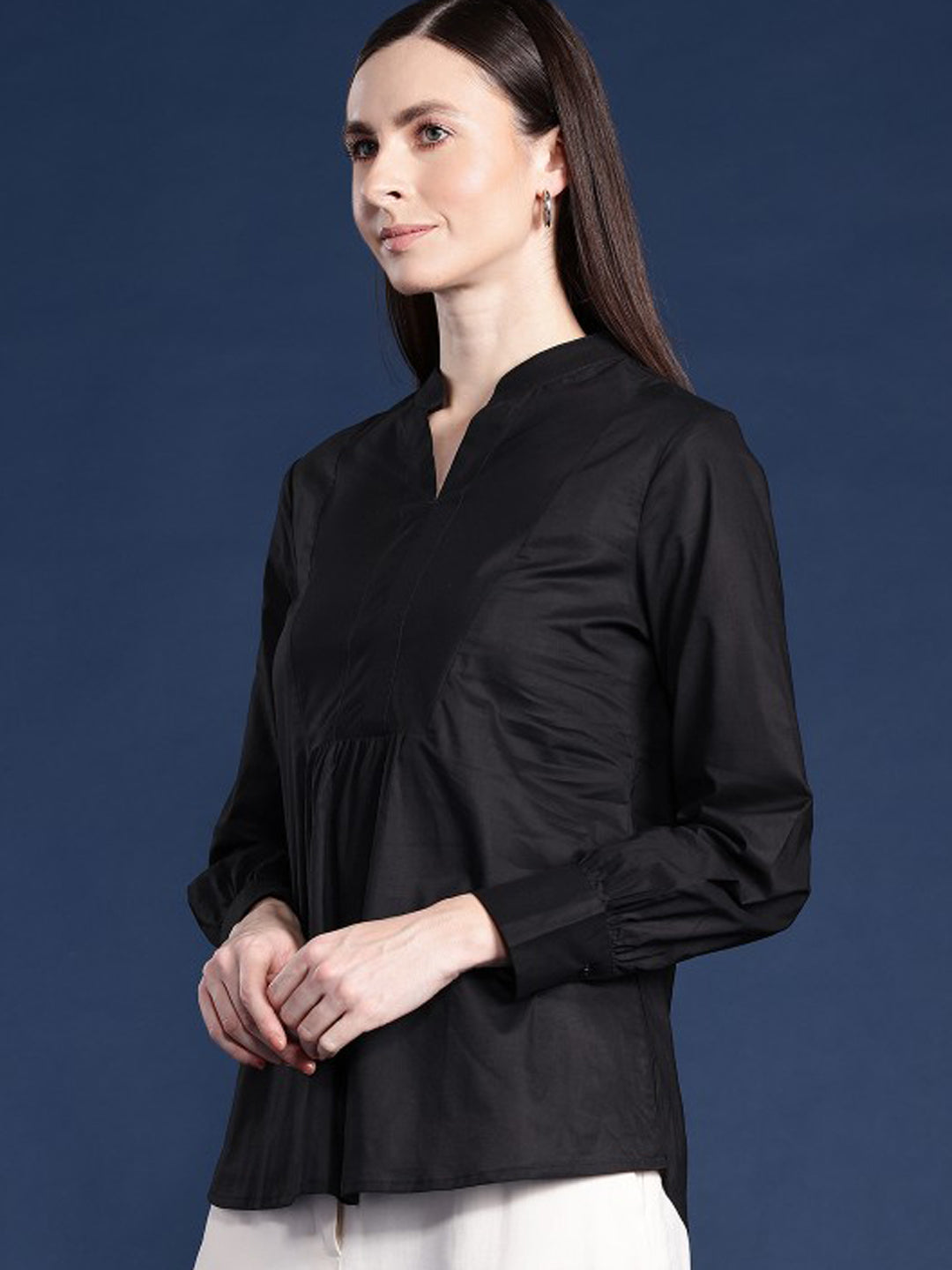 Women Black Solid Pure Cotton Regular Fit Casual Top