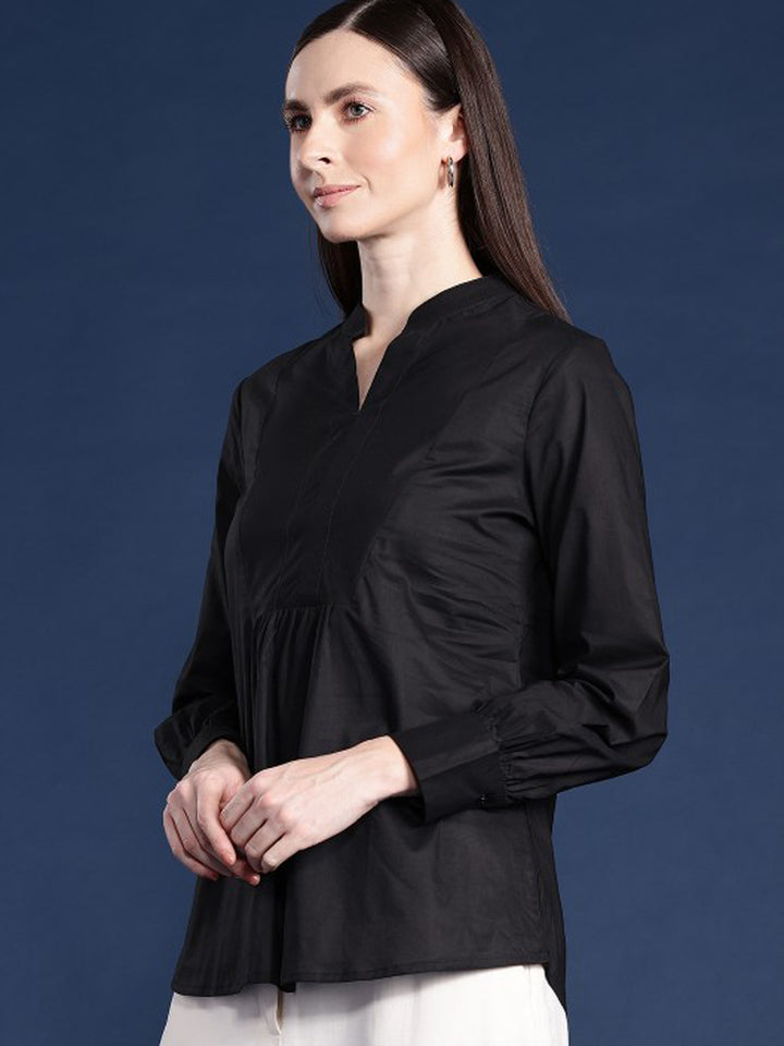 Women Black Solid Pure Cotton Regular Fit Casual Top