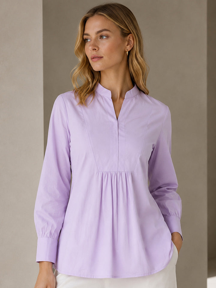 Women Lavender Solid Pure Cotton Regular Fit Casual Top