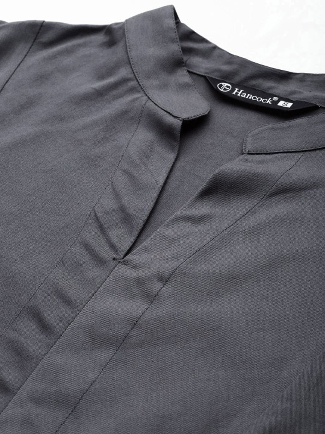 Women Dark Grey Solid Pure Cotton Regular Fit Casual Top