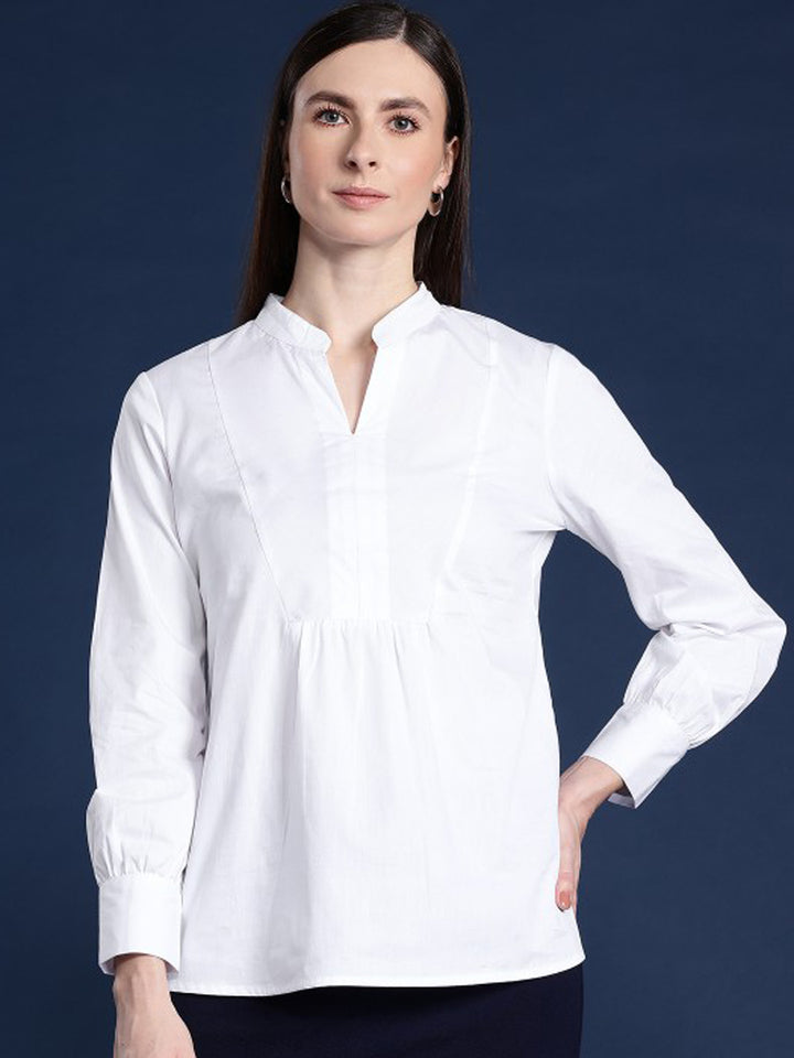 Women White Solid Pure Cotton Regular Fit Casual Top