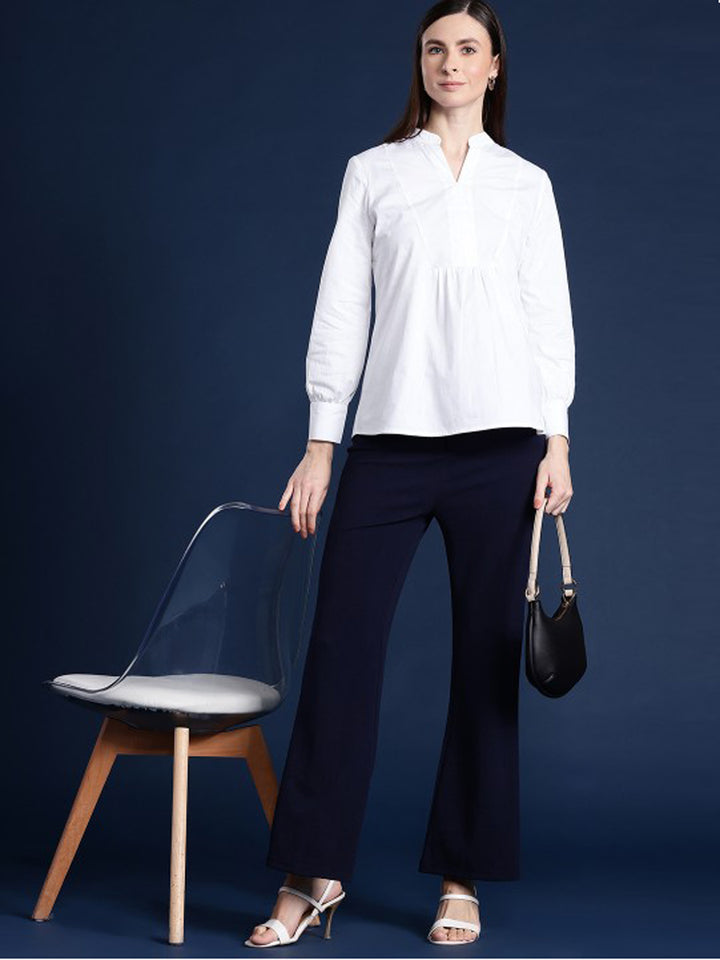 Women White Solid Pure Cotton Regular Fit Casual Top