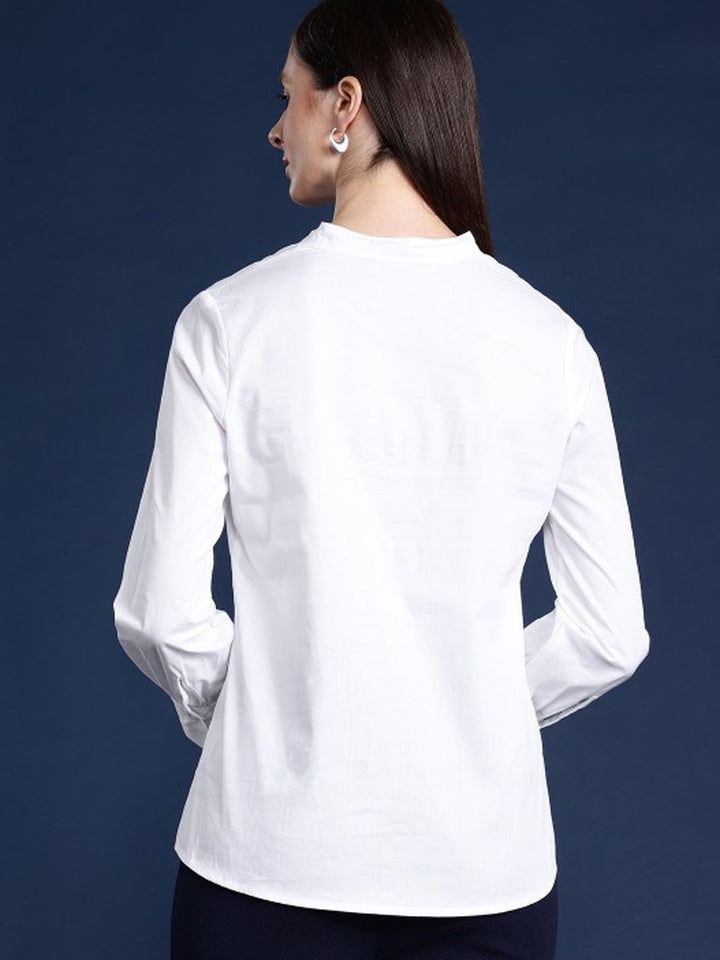Women White Solid Pure Cotton Regular Fit Casual Top