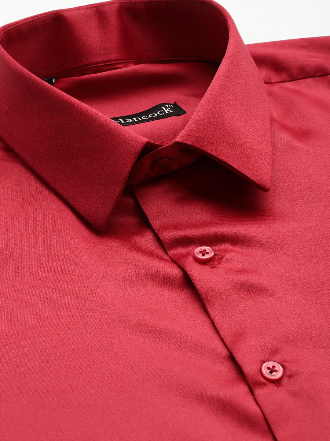 Hancock Men Red Solid Polyester Slim Fit Formal Shirt