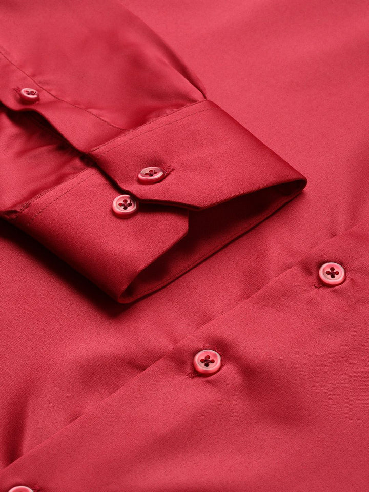 Hancock Men Red Solid Polyester Slim Fit Formal Shirt