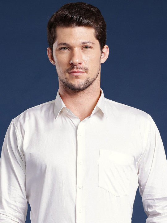 Men Cream Solid Pure Cotton Slim Fit Formal Shirt