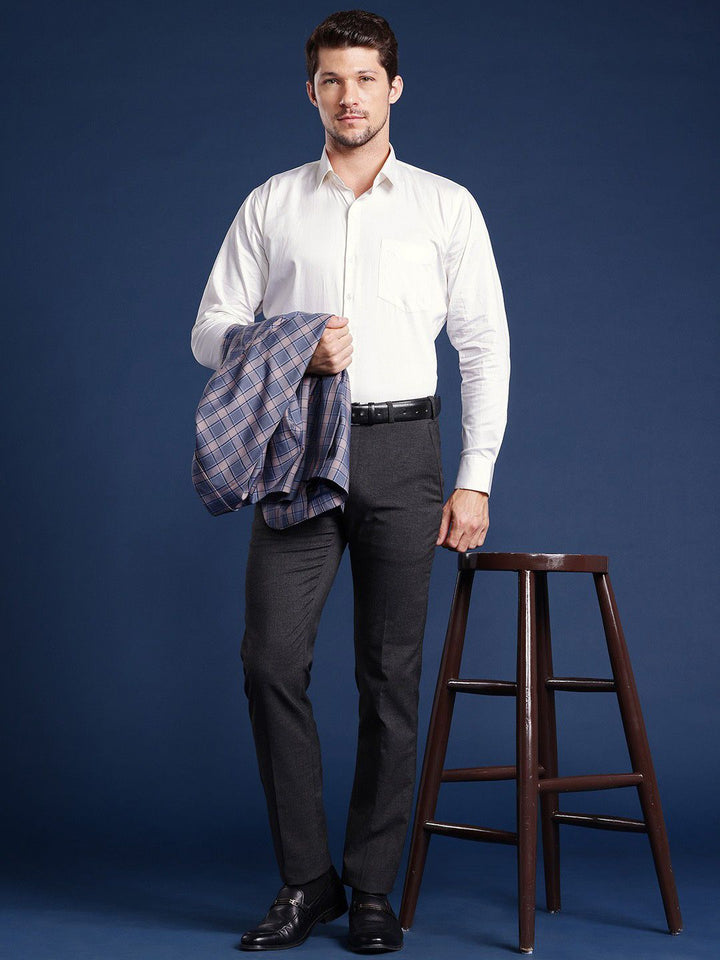 Men Cream Solid Pure Cotton Slim Fit Formal Shirt