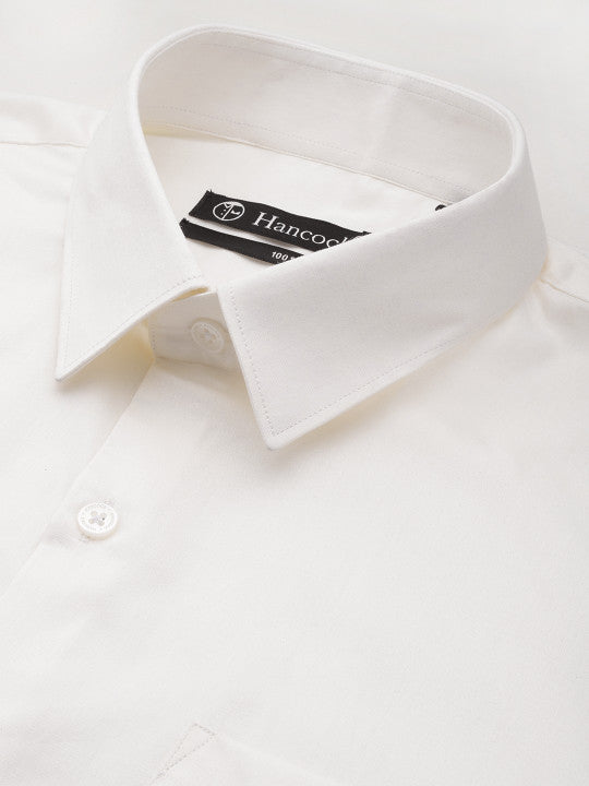 Men Cream Solid Pure Cotton Slim Fit Formal Shirt