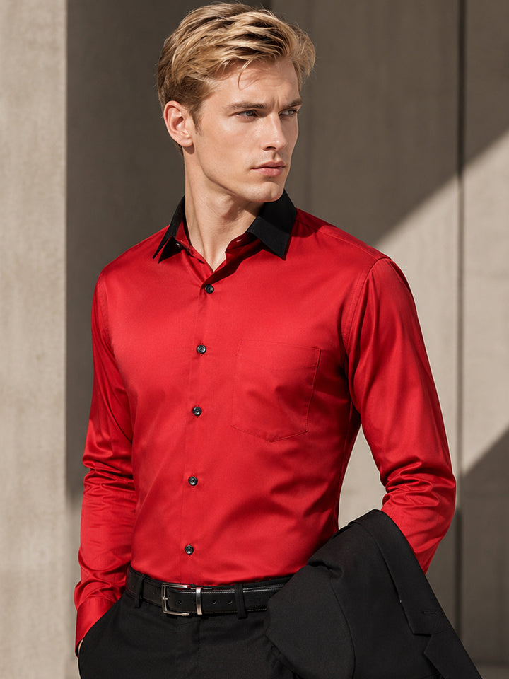 Hancock Men Red Solid Pure Cotton Slim Fit Party Shirt