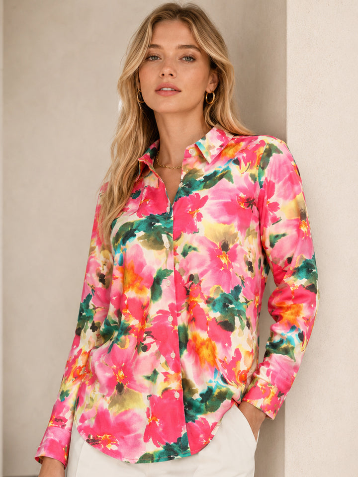 Women Pink and Multi Color Floral Printed Pure Cotton Boyfriend Fit Casual Shirt