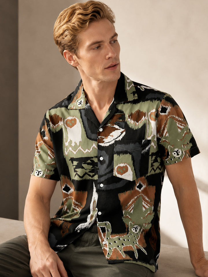 Men Green Printed Pure Cotton Relaxed Fit Resort Shirt