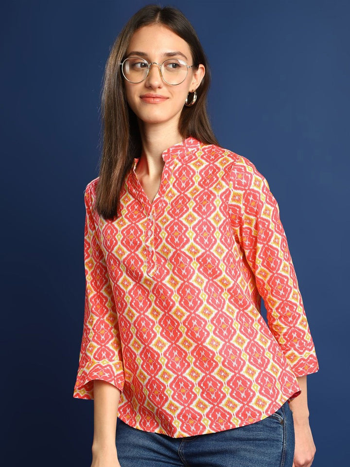 Hancock Women Pink Printed Pure Cotton Regular Fit Casual Top