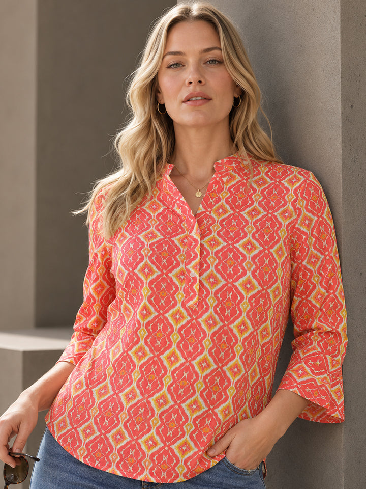 Hancock Women Pink Printed Pure Cotton Regular Fit Casual Top
