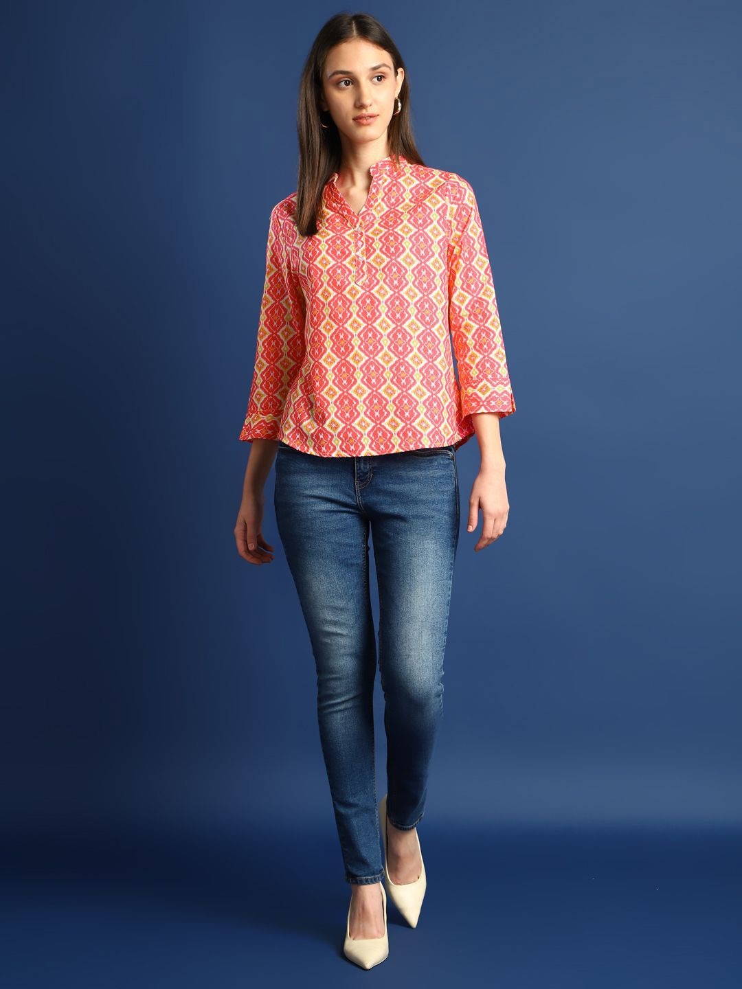 Hancock Women Pink Printed Pure Cotton Regular Fit Casual Top