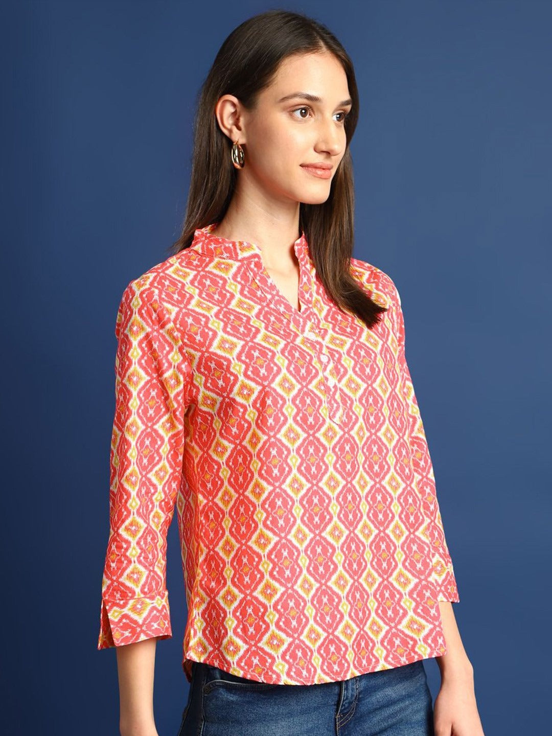 Hancock Women Pink Printed Pure Cotton Regular Fit Casual Top