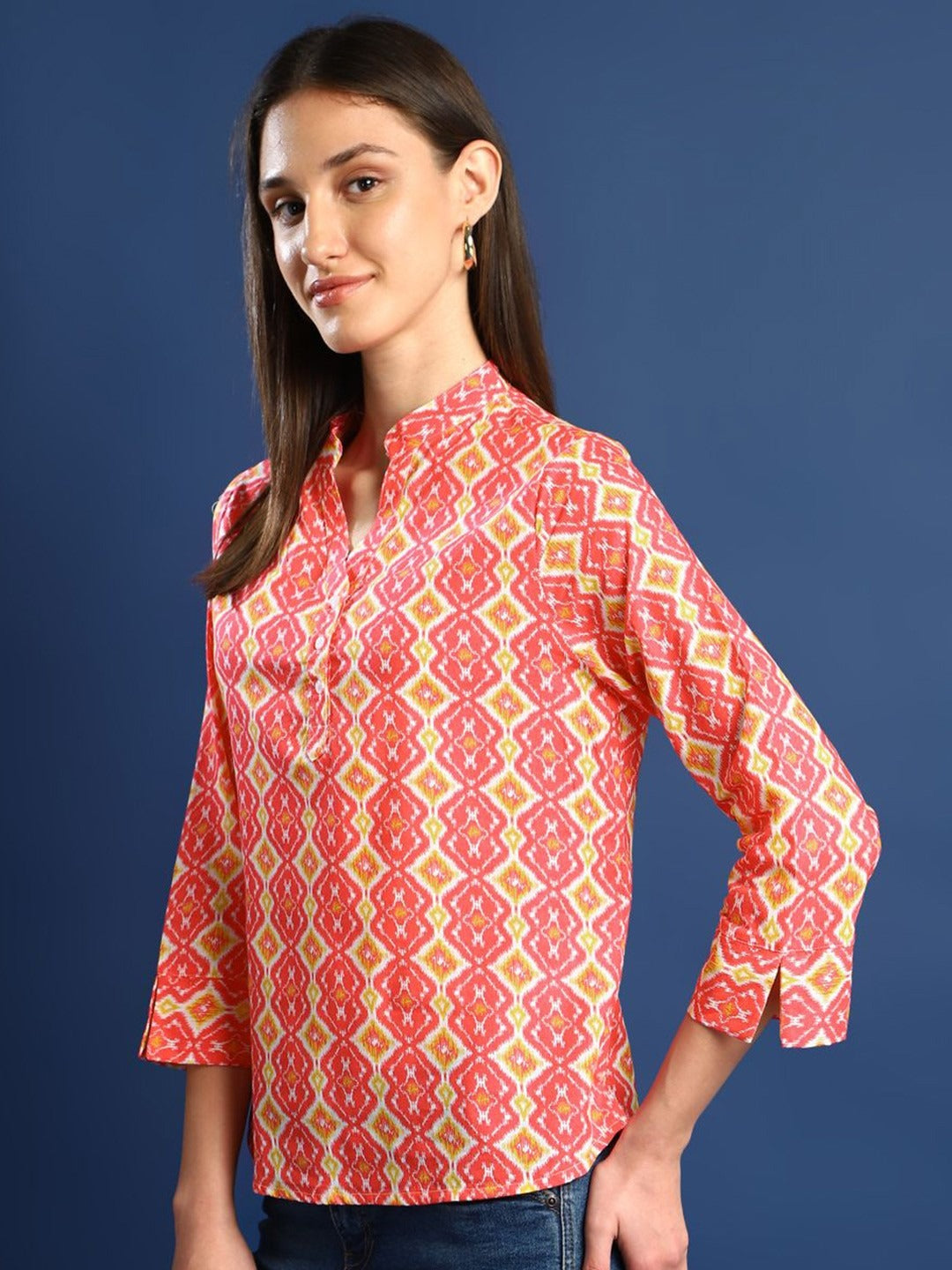 Hancock Women Pink Printed Pure Cotton Regular Fit Casual Top