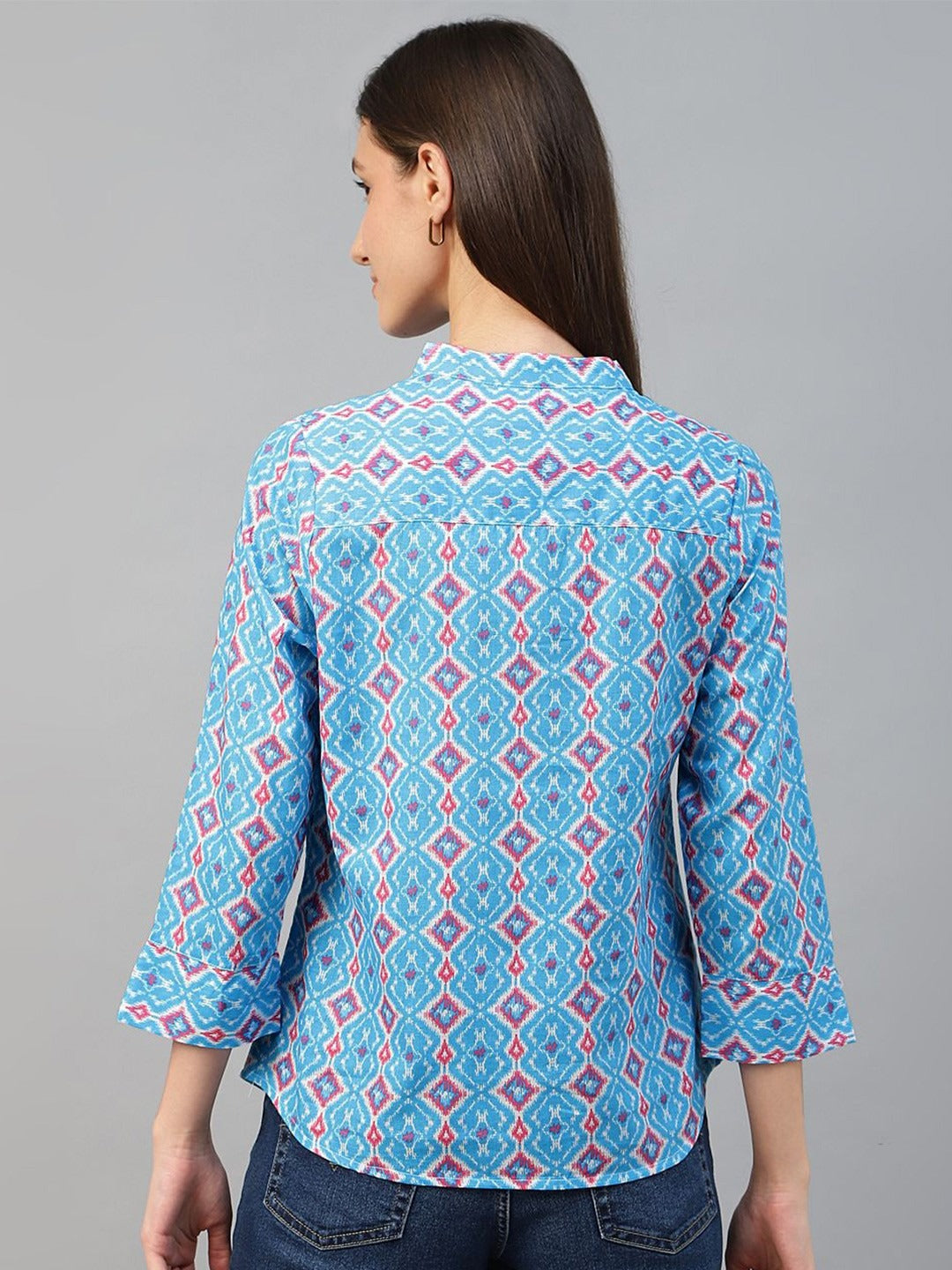 Hancock Women Blue Printed Pure Cotton Regular Fit Casual Top