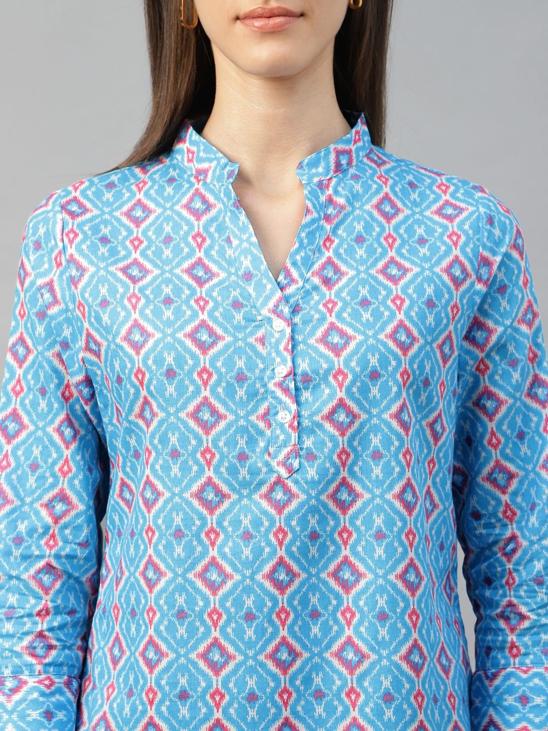 Hancock Women Blue Printed Pure Cotton Regular Fit Casual Top