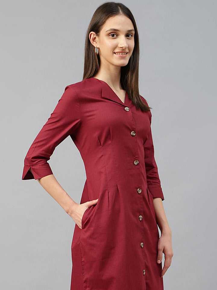 Hancock Women Rust Solid Linen Cotton Regular Fit Formal Dress